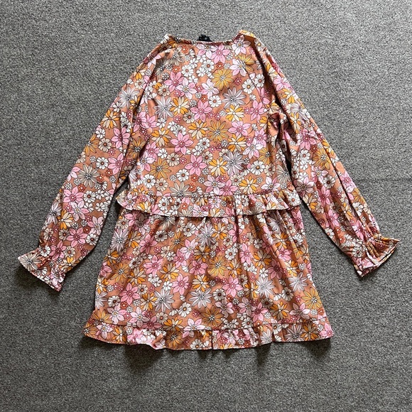 Wednesday's Girl V Neck Frill Detail Autumnal Floral Mini Smock Dress Woman’s XS - Picture 2 of 11